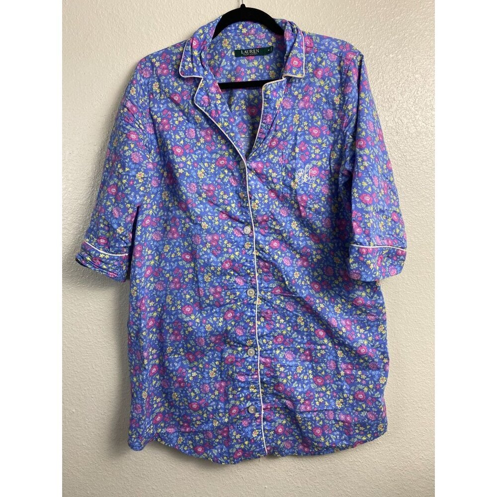 Lauren Ralph Lauren Purple Ditsy Floral Cotton Sleepwear Shirt Dress size Medium